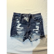 American Eagle Next Level Stretch Distressed Denim Shorts Dark Wash Womens 2