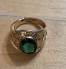 VTG 1940s Girl Scout 10K Gold Filled Ring Sz 6.5 Green Faceted Stone Trefoil — photo 5
