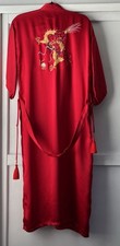 Vintage Red Embroidered Dragon Satin Robe With Tassel Draw String OS