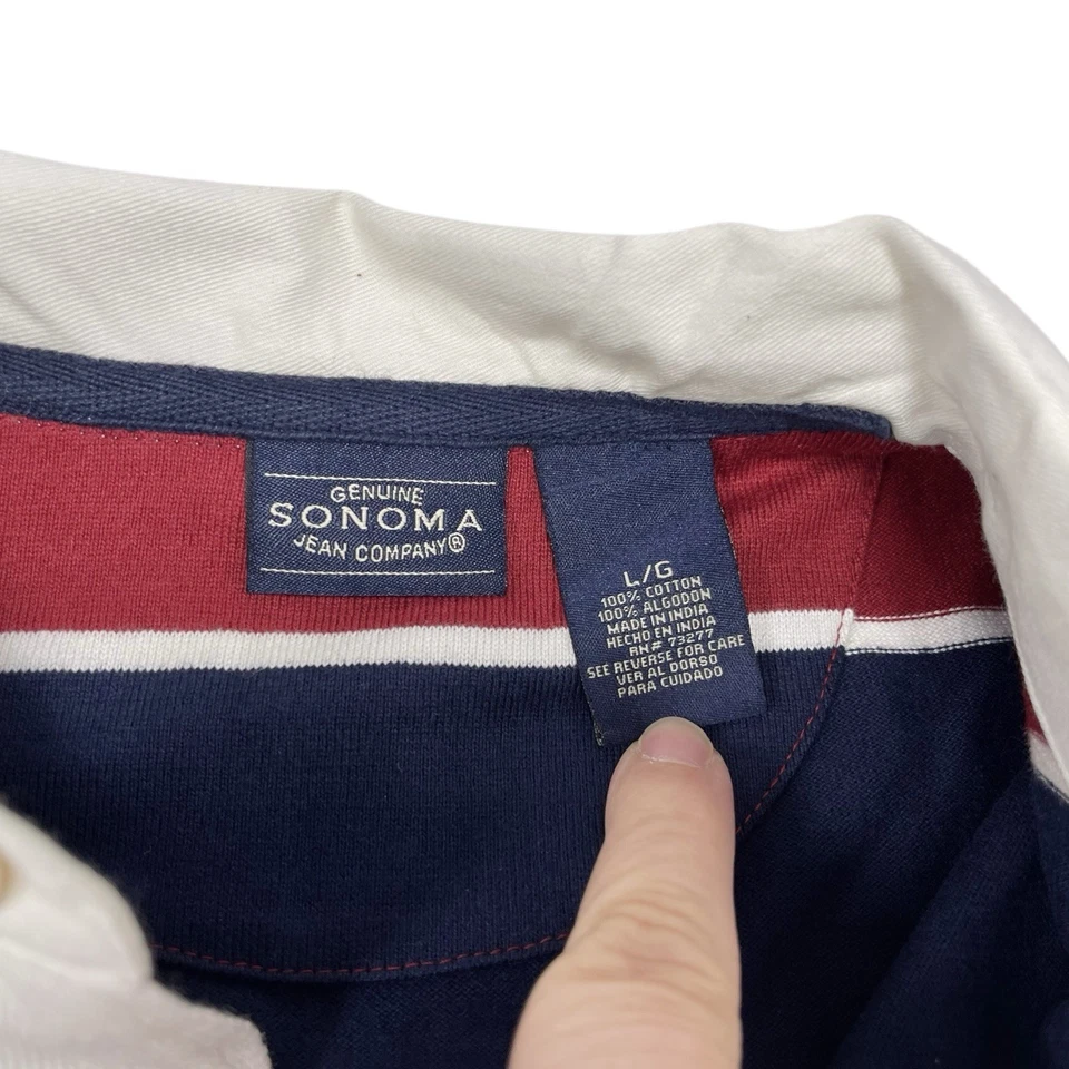 New With Tag Sonoma Boy’s Large Polo Shirt Blue Red Striped Short Sleeve Casual - Image 4 of 4