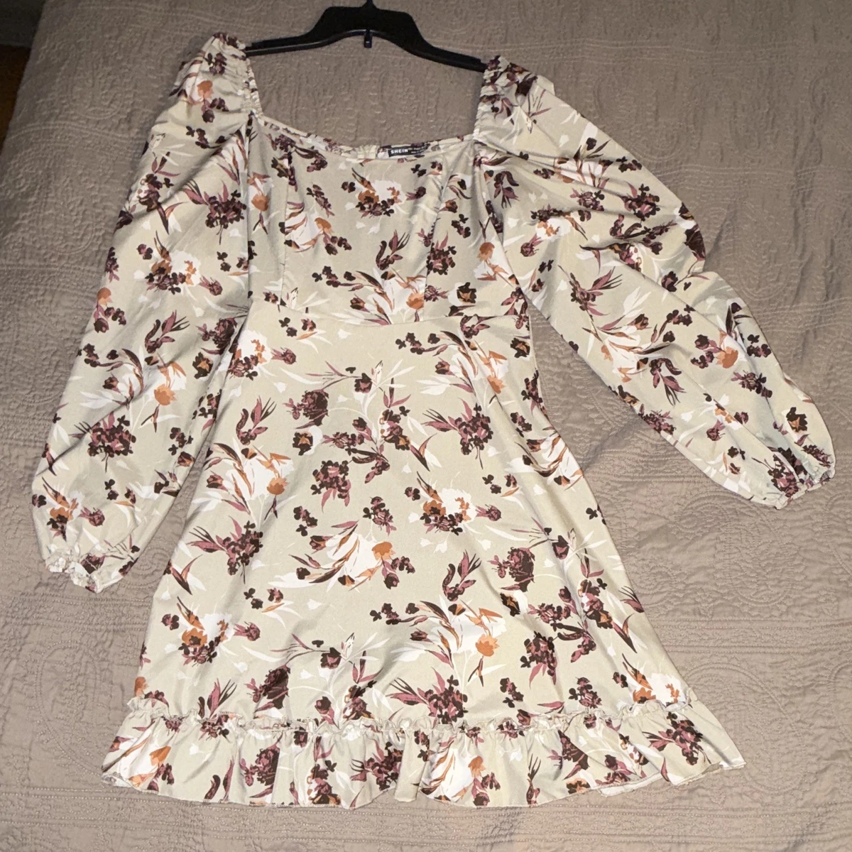 shein short dresses for ladies SOLERSUN Apricot Print Mini Dress Short Cocktail Dresses Slim Fit Flounce Hem Stand Collar Sleeveless Knitted Elegant Romantic Summer
