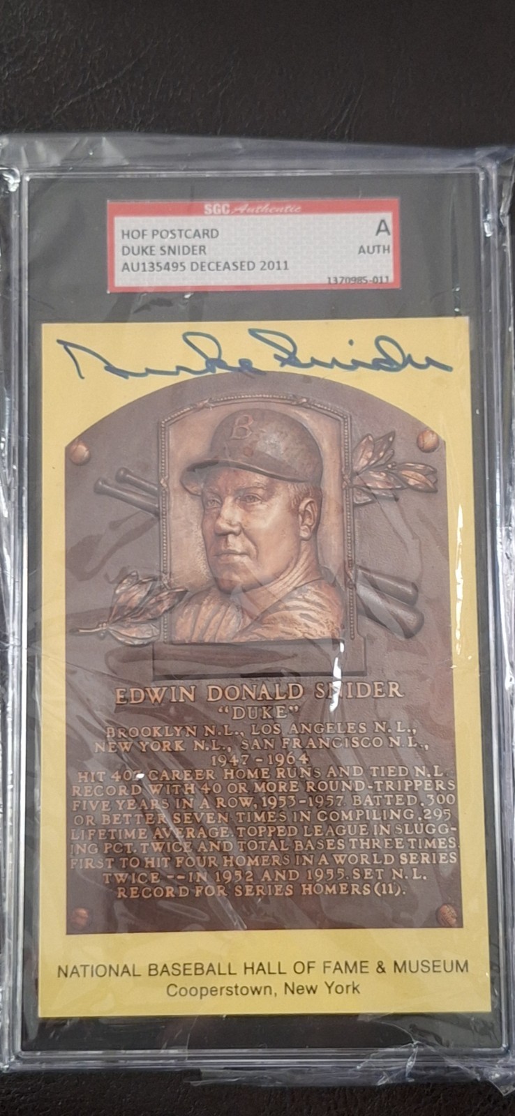 Duke Snider 1964 DATE HOF YELLOW PLAQUE AUTHENTIC PSA/DNA CERTIFIED AUTO 