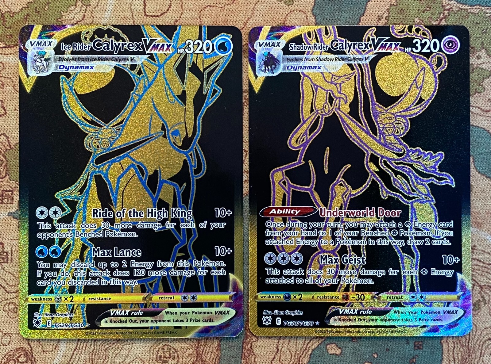 Pokemon Card TCG - Ice Rider & Shadow Rider Calyrex VMAX Secret Rare Set NM