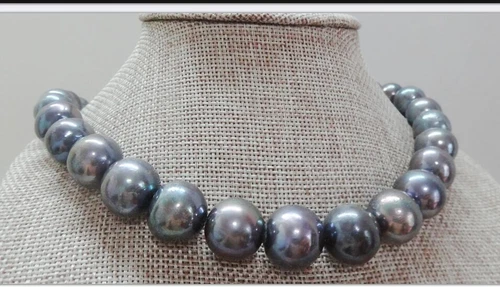 HUGE 17"12-16MM NATURAL SOUTH SEA GENUINE BLACK GRAY BLUE PEARL NECKLACE 666