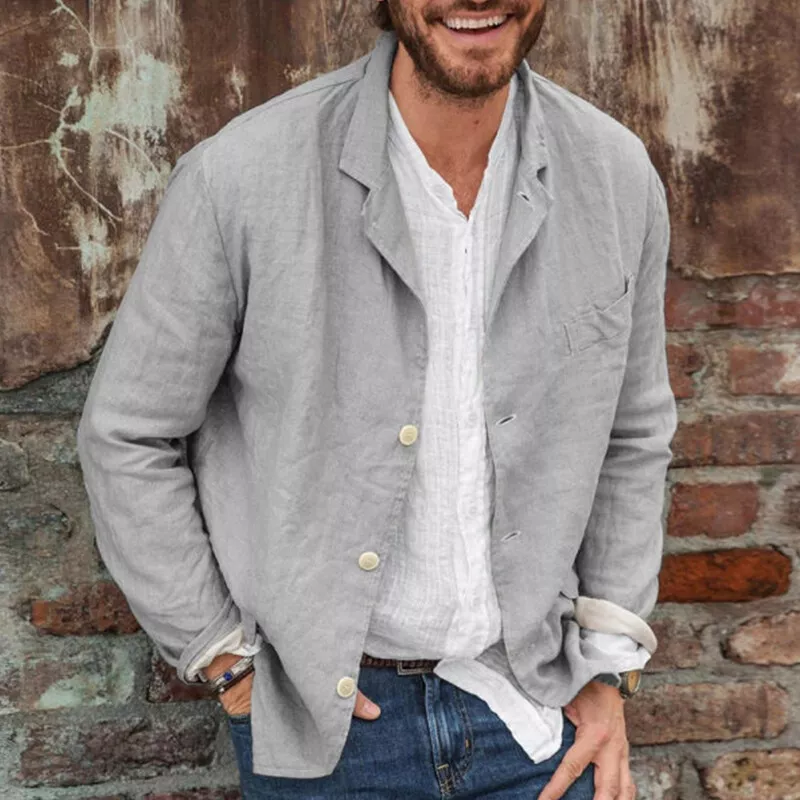 Men's Lightweight Linen Cotton Jacket Summer Leisure Blazer