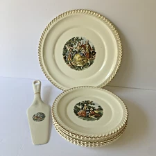 The Harker Pottery Co. Colonial Set Dessert Plates Platter Cake Server 22KT Gold