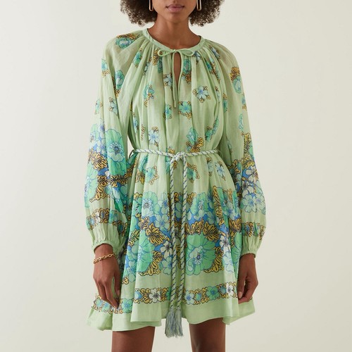 Alemais Velma Floral Print Mini Dress Green Ramie Cotton A-Line Belt Size AU 8 S - 第 3/24 張圖片