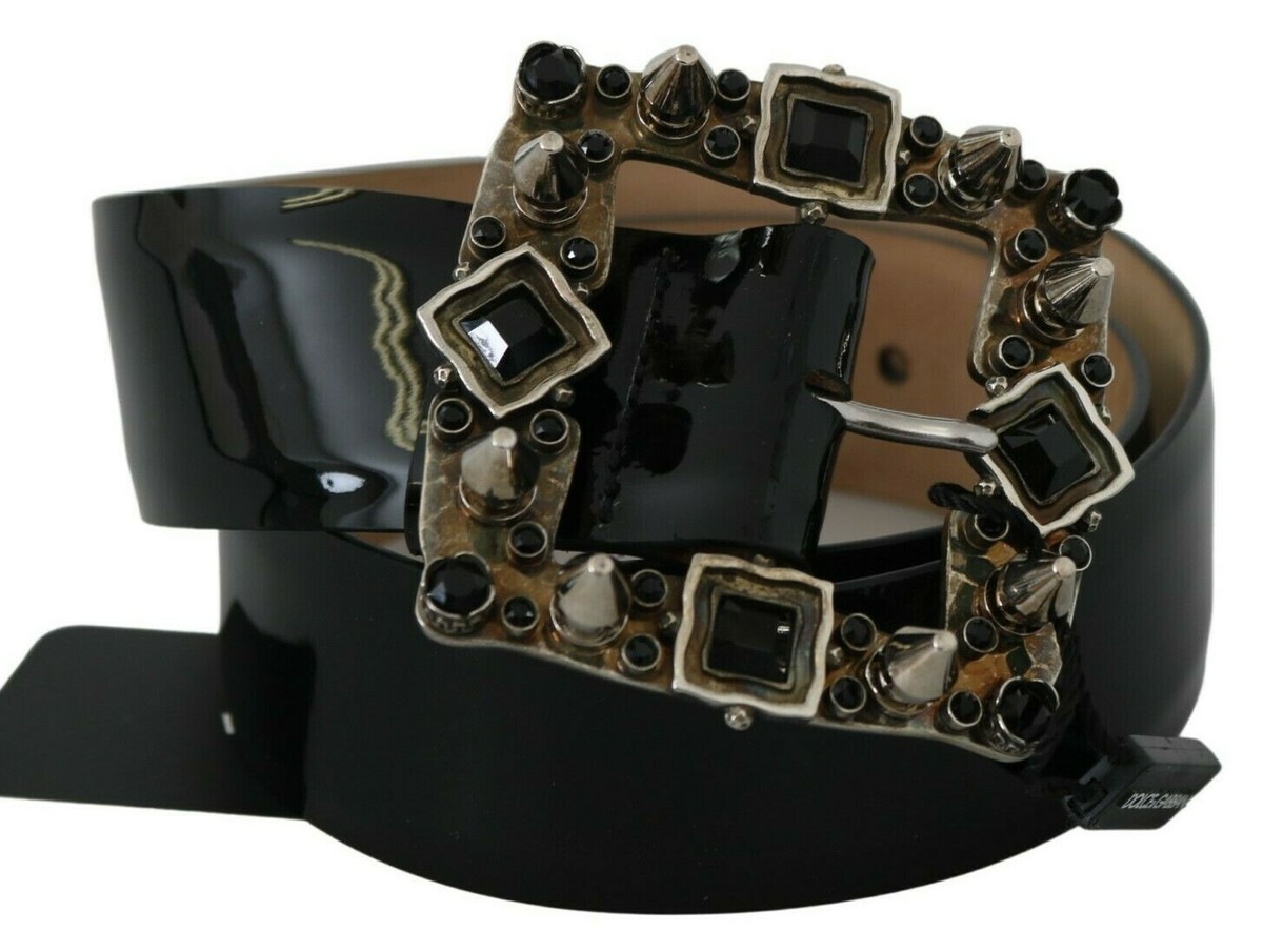 Pre Loved dolce & gabbana Patent Leather Belt Crystal Buckle BEL60869 Women Leather belt with baroque DG logo in Black for Women  main image 3