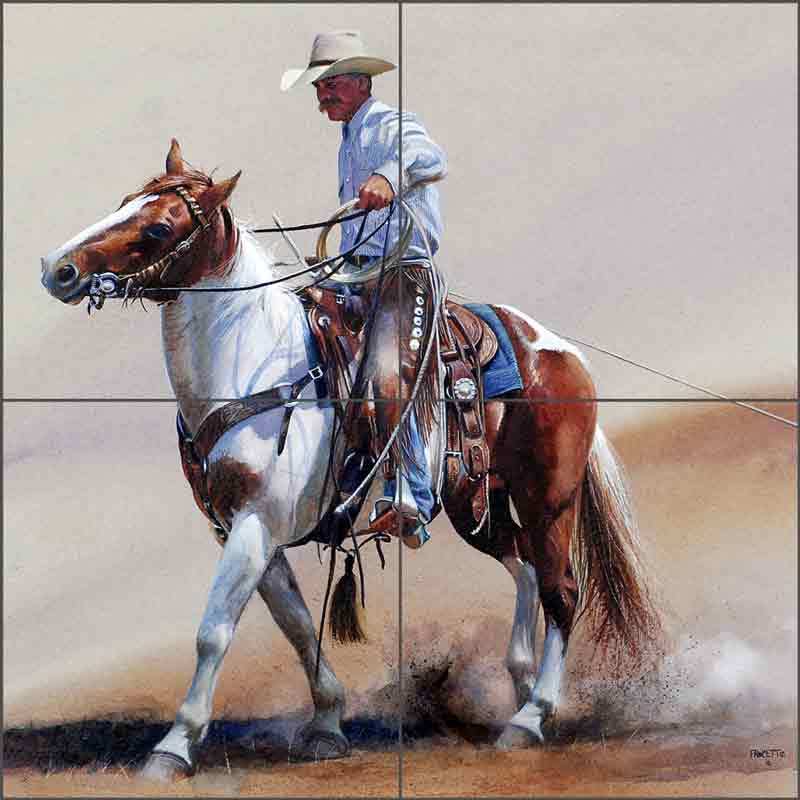 Western Tile Western Tile Backsplash Fawcett Cowboy Art Ceramic Mural JFA014 | eBay