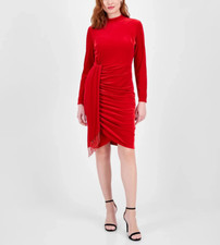 Tahari ASL Beaded Stretch-Velvet Mock-Neck Dress MSRP $169 Size 14 # 3B 2535