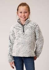 New Roper Youth Girl's White FUZZY POLAR FLEECE PULLOVER JACKET Size S M L XL