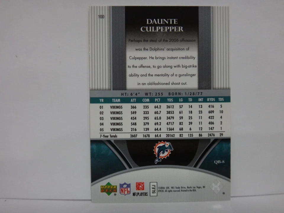 2006 Ultimate Collection /525 Daunte Culpepper #100 - Image 2 of 2