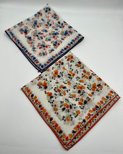 Vintage Pair of matching hankies with floral, Tulip design