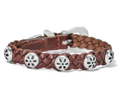 Brighton DAISY BANDIT Silver & Brown Braided Leather Bracelet NWT $52