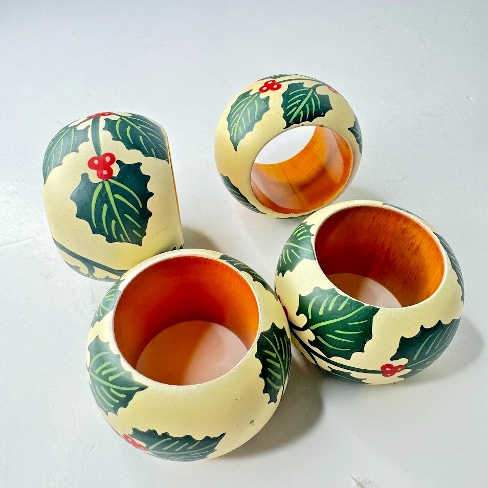 Juego de 4 servilleteros navideños vintage pintados a mano Foto 3 de 4
