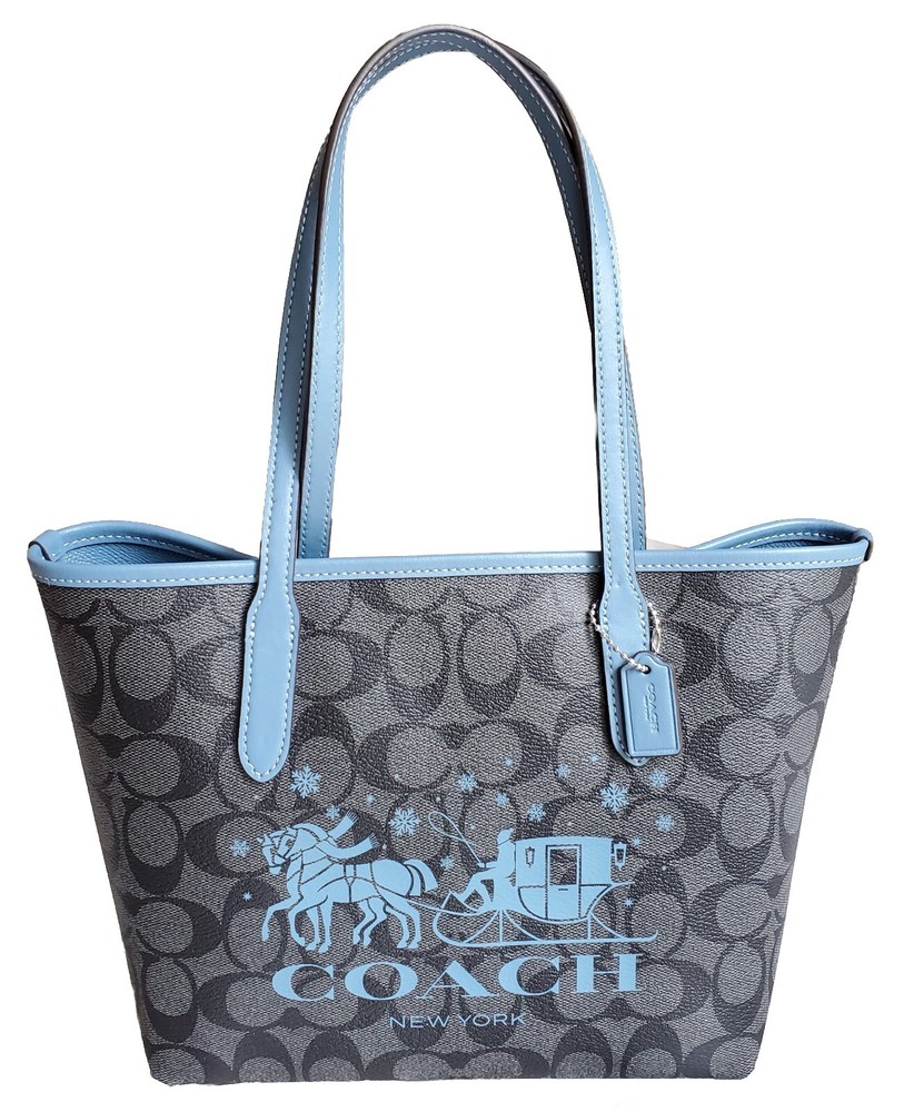 NWT COACH Mini City Tote Signature Canvas Horse and Sleigh CM183 Silver Mist
