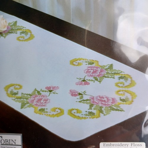 Tobin Stamped Dresser Scarf Roses Embroidery 14" X 39" NIP Cottagecore Floral - Picture 3 of 5