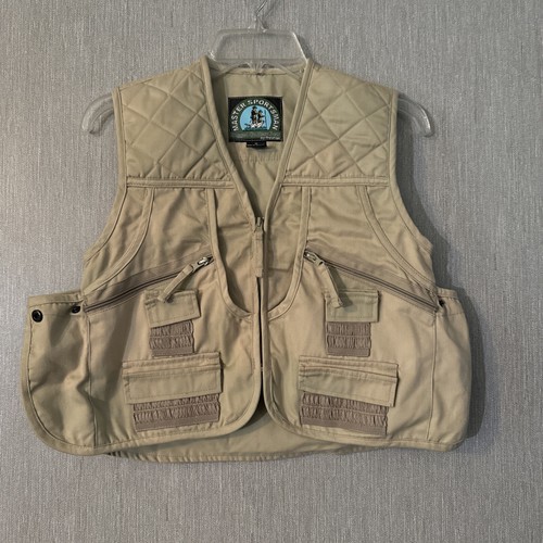 Vtg Master Sportsman Outdoor Utility Vest Sz M Khaki Multi Pocket Rugged Fishing
