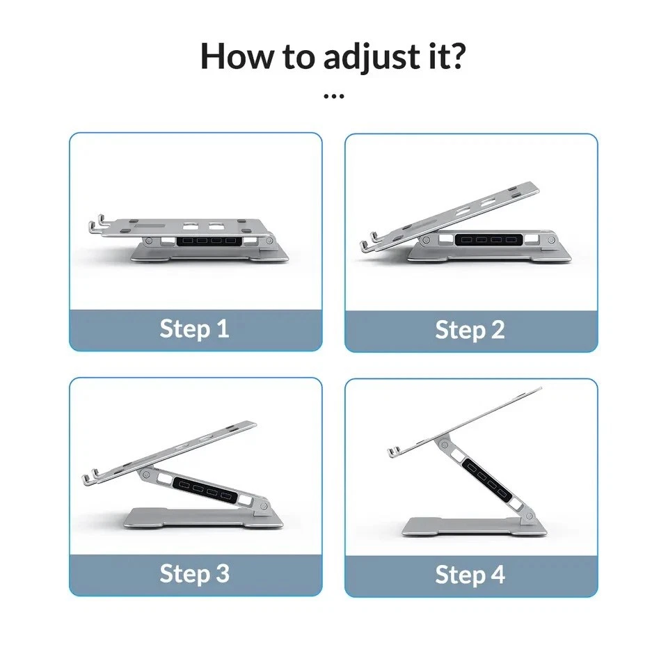 Adjustable Aluminum Laptop Stand with 4-Port USB 3.0 Hub for MacBook iPad Notebook