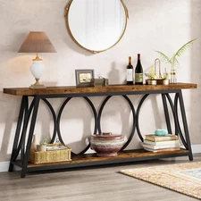 70.9 Inch Extra Long Console Table, Industrial Sofa Table behind Couch with 2 Ti