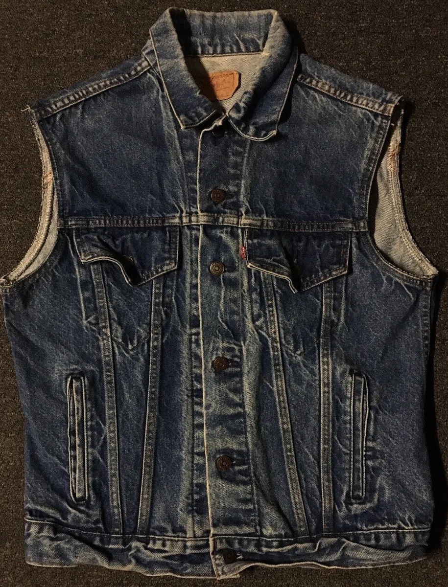 Vtg 80s Levis Faded Arizona Skull Vest 40R S USA Trucker Grunge