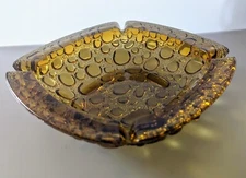 Vintage 1980s Libbey Glass Amber Ashtray Pebble Beach 8.5"x8.5"x2"