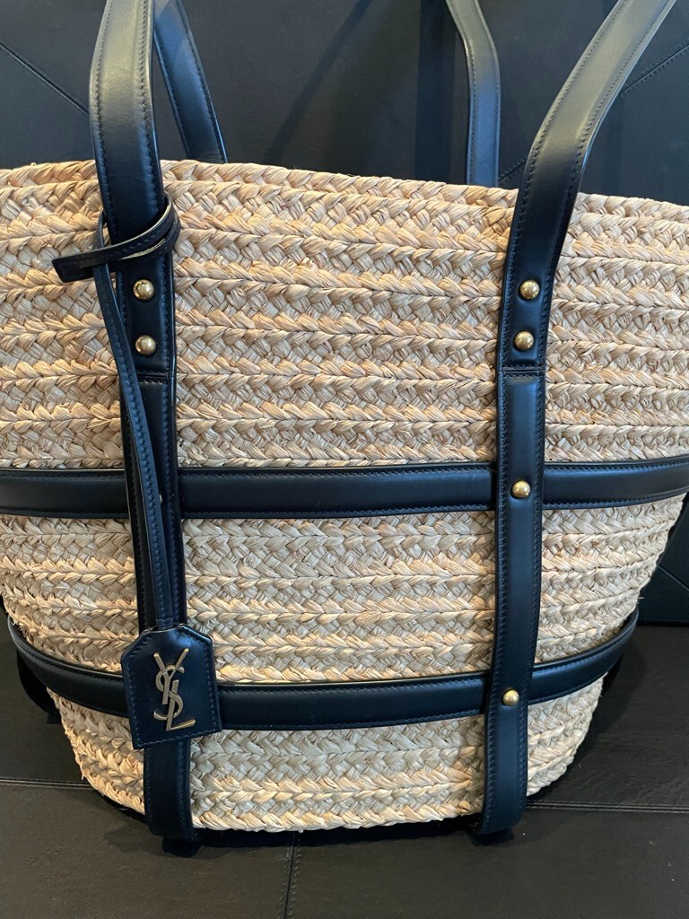 NUOVO con etichette SAINT LAURENT YSL cestino borsa media Panier Rafia