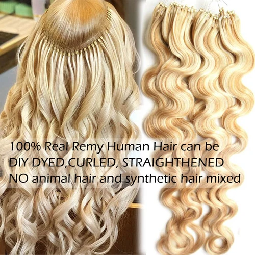 Micro Ring Schleife Perlen Link Tip 100 % Remy Echthaar Verlängerungen echtes langes Haar - Bild 5 von 30