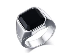 Fabulous Rich Black Emerald Shape Onyx In 935 Argentium Silver Men's Signet Ring