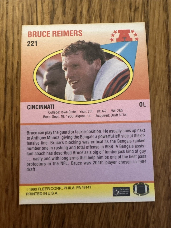 1990 Fleer - #221 Bruce Reimers (RC) - Image 2 of 2