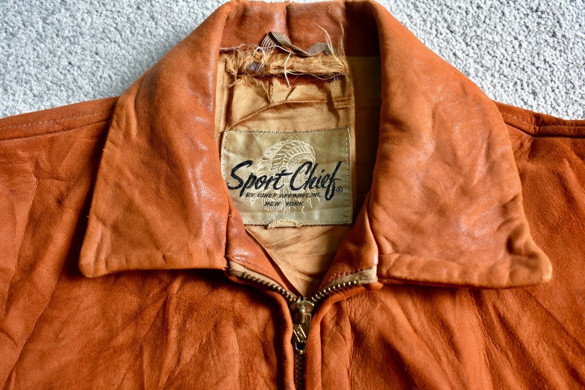 Vtg 1950s SPORT CHIEF Burnt Orange Suede Leather Jacket Coat 