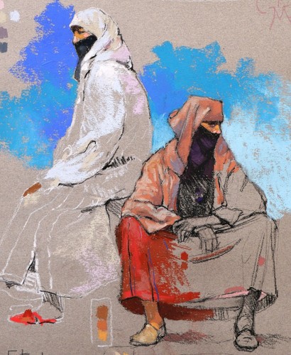 Dessin pastel tableau encadré orientaliste femmes Essaouira Maroc Patrick MARTIN - Imagen 2 de 5
