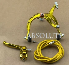 ALL GOLD OLD SCHOOL BMX BIKE MX FRONT BRAKE LEVER CABLE CALIPER CRUISER BICYCLE.