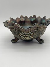 Northwood Carnival Electric Purple Grape and Cable 10” Three Footed Bowl Vintage