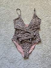 Aerie one piece swimsuit womens L animal print wrap arount top