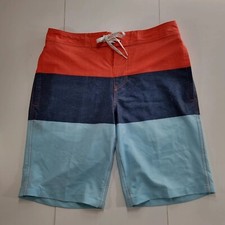 Goodfellow Mens Board Shorts Swim Trunks 30 M Coral Seafoam Blue Stripe Suit
