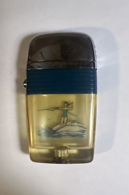 Vintage Scripto Lady Water Skiing Skier VU-Lighter w/ Blue Band