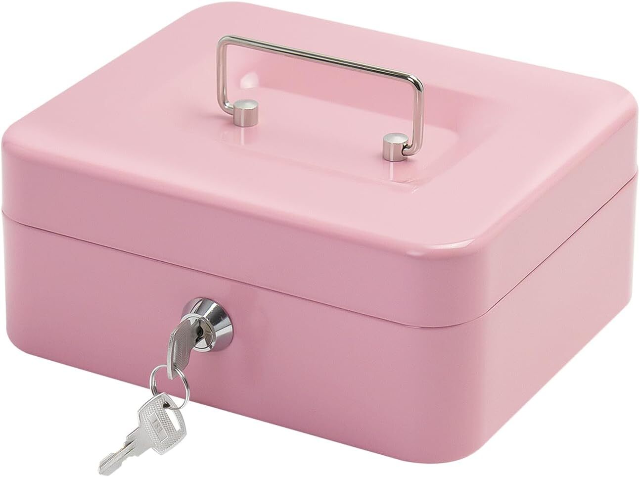 Steel Cash Box with Key Lock, Metal Small Money Pink - 7.8