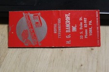 H G BANCROFT INC ROYAL TYPEWRITERS YORK PA VINTAGE MATCHBOOK COVER thumbnail