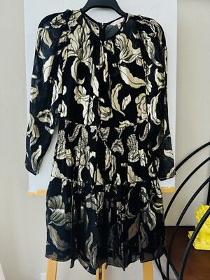 NWT Rebecca Taylor Datura Metallic Print Dress size 4