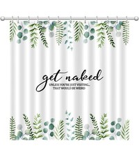 "Get Naked" Printed Bathroom Shower Curtain Waterproof Polyester Fabric w/Hooks