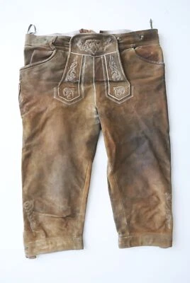 Kniebund Lederhose Ziegenvelour Antikleder braun edel speckig ohne Knöpfe Gr.48 - Bild 1 von 4