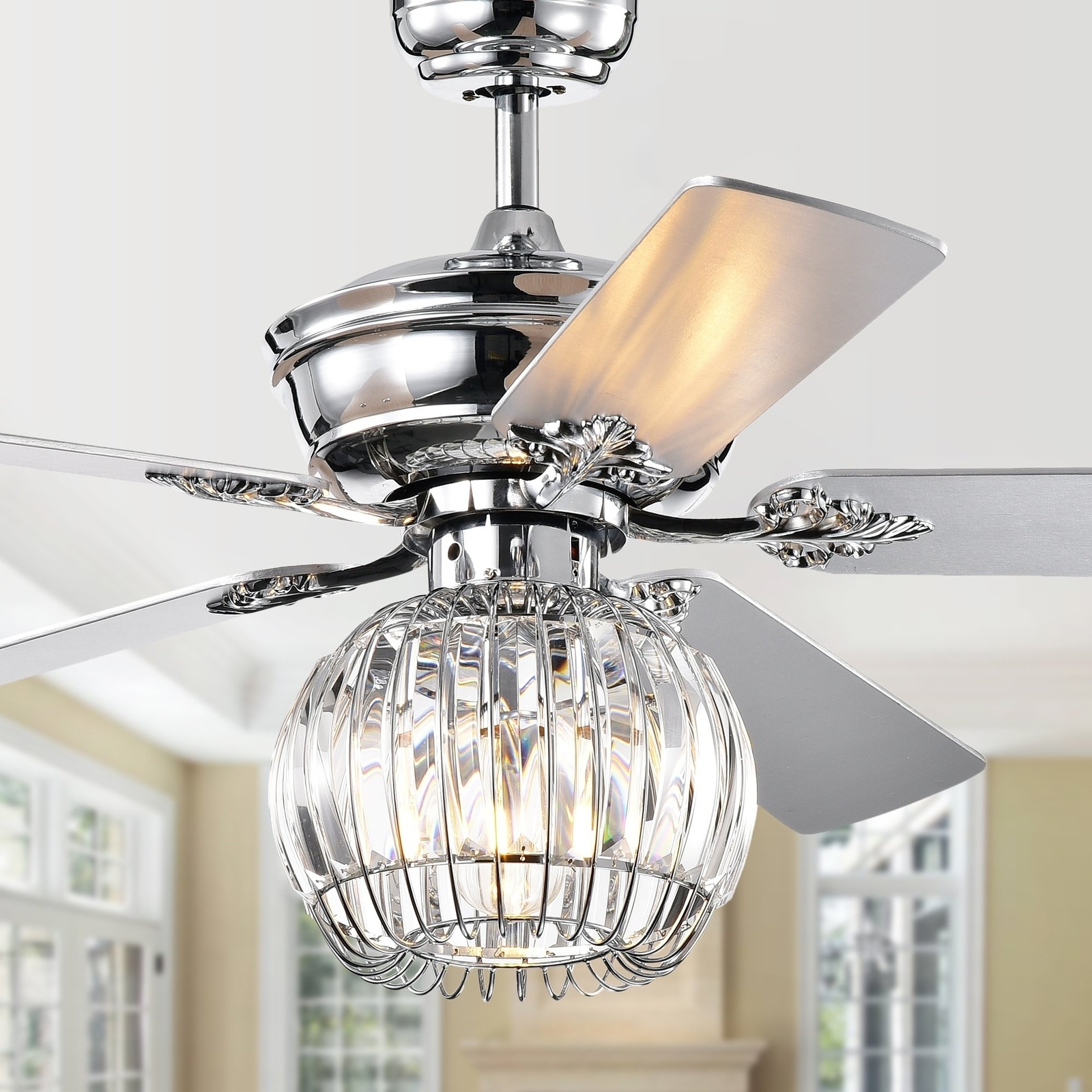 Dalinger Chrome 52 Lighted Ceiling Fan W Globe Crystal Shade