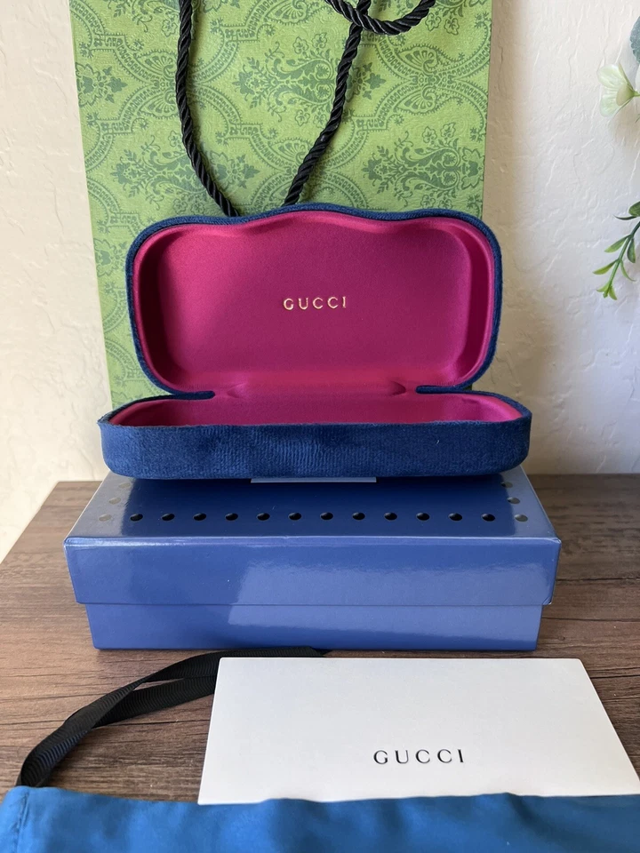 Nuevo Gucci Gafas de sol Estuche Azul Estuche para gafas con caja y bolsa de compras Foto 3 de 4