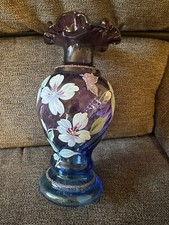Fenton Mulberry Vase Signed Bill George Fenton 50th Painted Flower  Butterfly