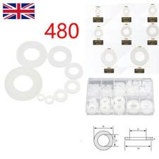 480PCS White Plastic Washers Flat Nylon Washer Assorted Washer Seals M2.5-M12 UK