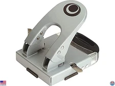 Officemate Deluxe 2-Hole Punch, 50 Sheet Capacity, Chip Drawer, Silver/Navy