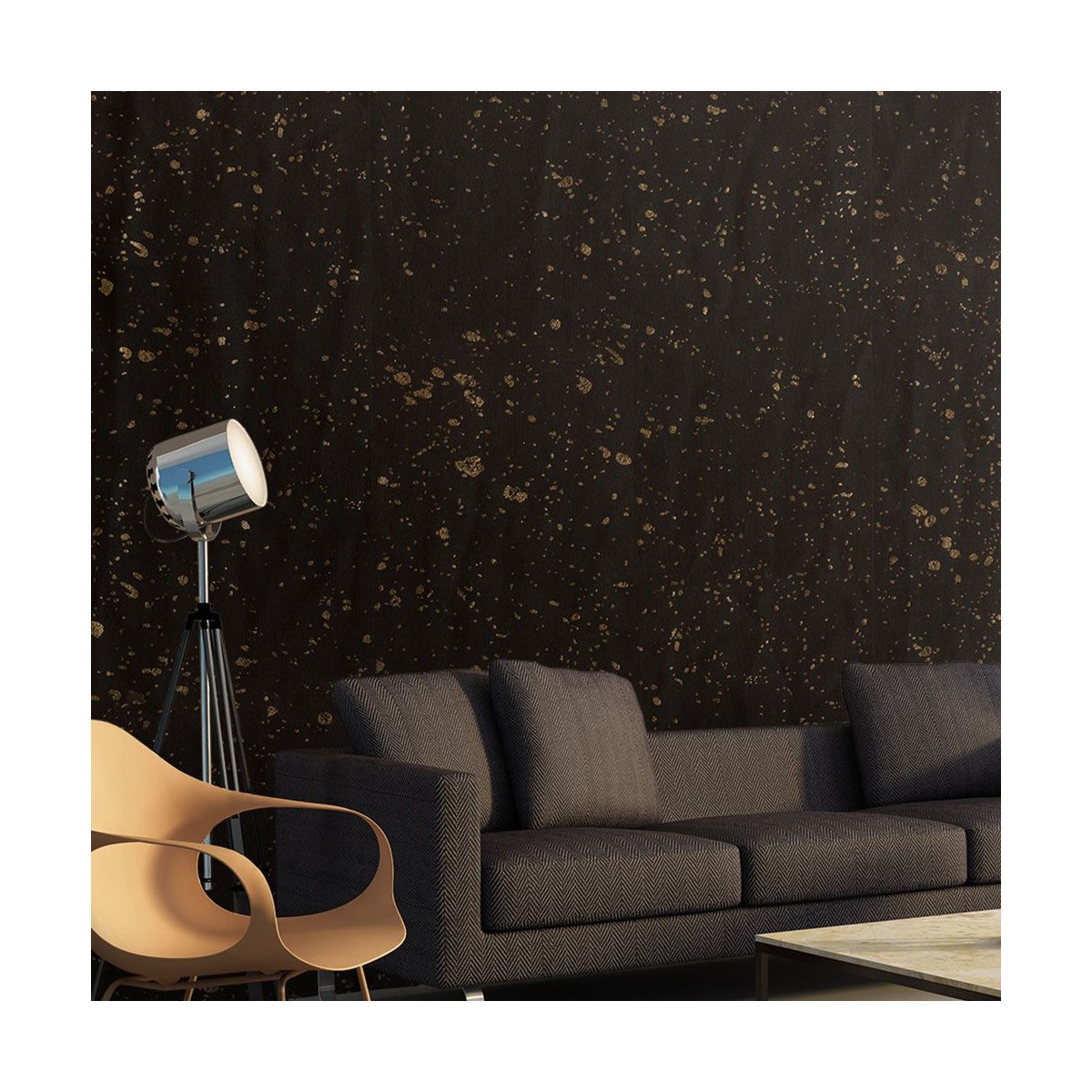 Papier peint panoramique noir doré de 50x1000cm pour ambiance salon cosy