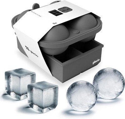 glacio Ball Ice Cube Tray and Big Ice Cube Molds for Whiskey, Slow-Melting, 100%