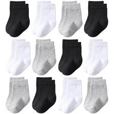 Baby Crew Socks 12-Pack,Newborn Baby Boys Girls 0-3 Months 4black 4white 4gray